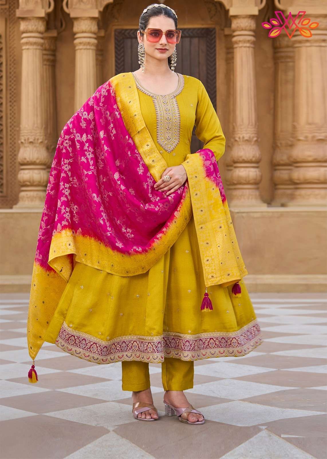 Anarkali Style Yellow Rea..